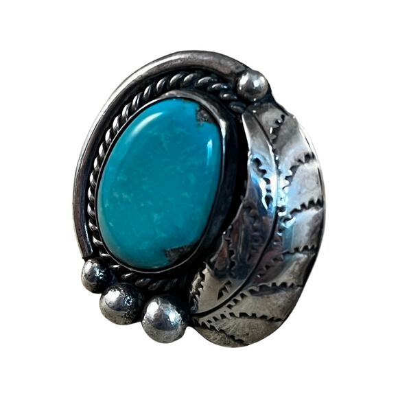 Vintage Turquoise Sterling Silver Native American Navajo Ring Sz 6.5 - Picture 2 of 9